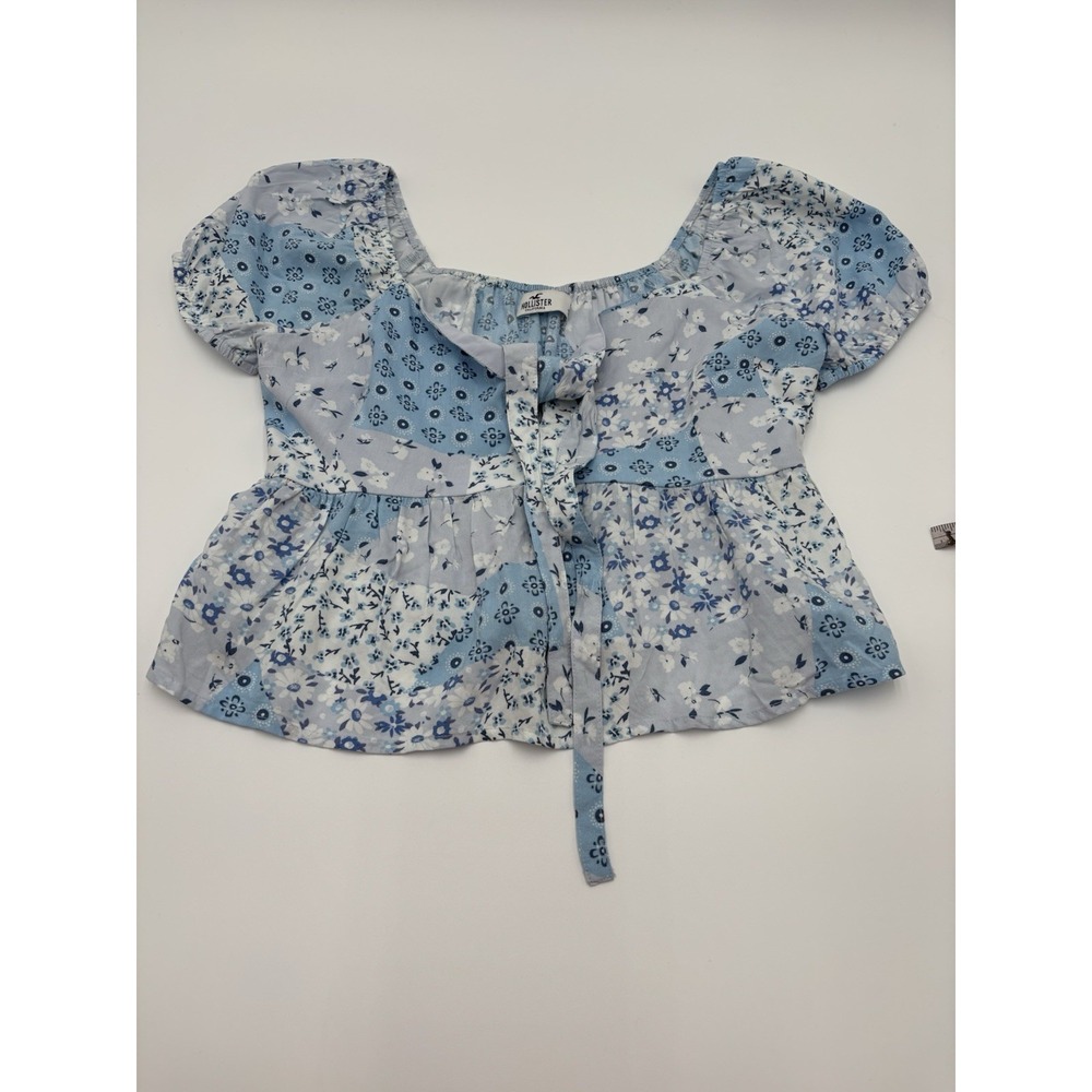 Hollister Babydoll Crop Top Size S Blue‎ Floral Boho Y2K Peasant Cottage